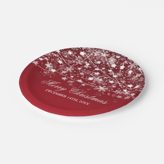 Elegant kerstfeestdag, strijklampjes rood papieren bordje (Gekanteld)