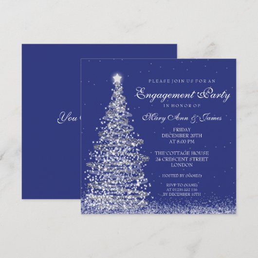 Elegant kerstfeestfeest Silver Navy Kaart (Voorkant / Achterkant)