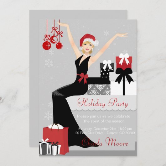 Elegant kerstfeestfeest Uitnodiging voor cadeautje (Voorkant / Achterkant)