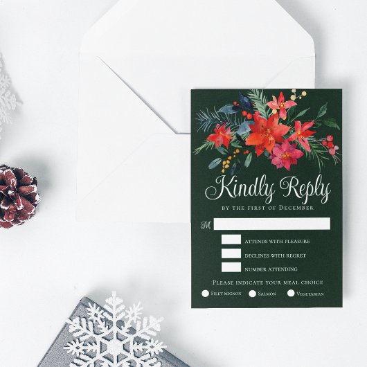 Elegant kerstFloral Green Wedding RSVP Kaart