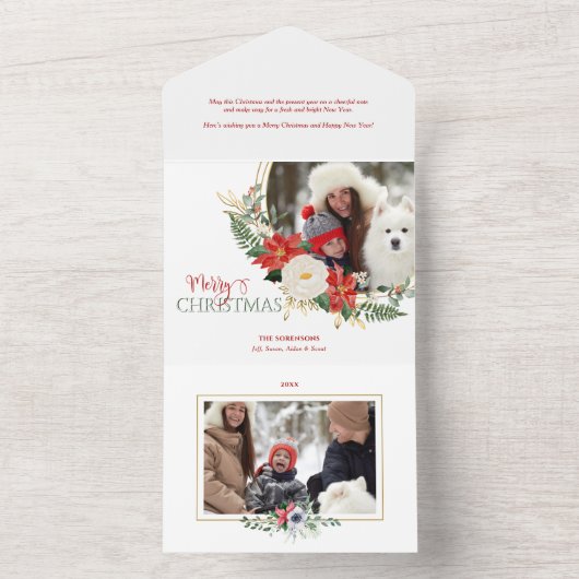 Elegant KerstFloral met kalligrafie Foto All In One Uitnodiging (Binnen)
