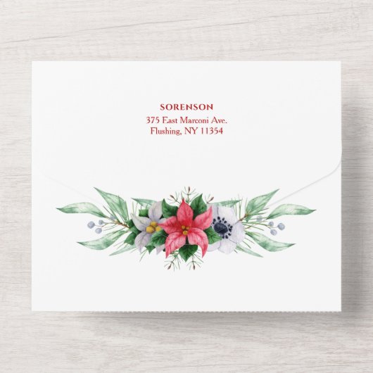 Elegant KerstFloral met kalligrafie Foto All In One Uitnodiging (Achterkant)