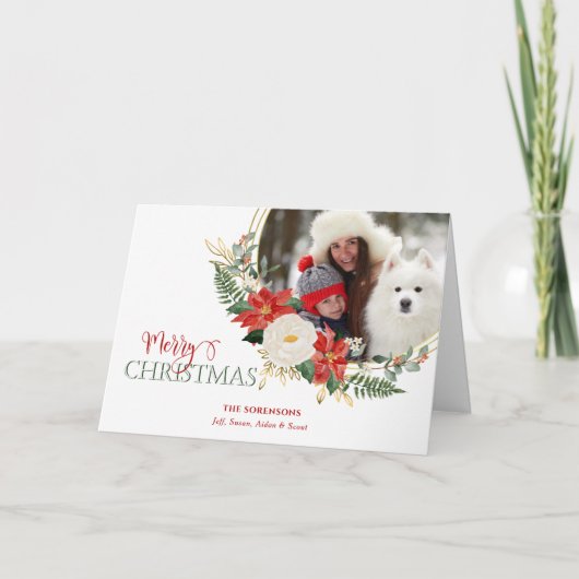Elegant KerstFloral met kalligrafie Foto Feestdagen Kaart (Voorkant)