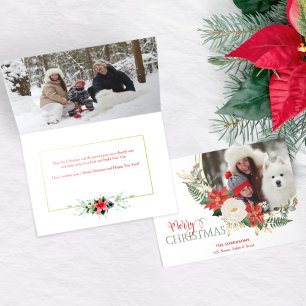 Elegant KerstFloral met kalligrafie Foto Feestdagen Kaart