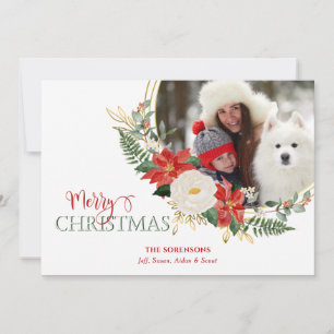 Elegant KerstFloral met kalligrafie Foto Feestdagenkaart