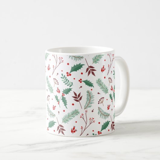 Elegant Kerstfloral Pattern | Klassieke Mok (Voorkant rechts)