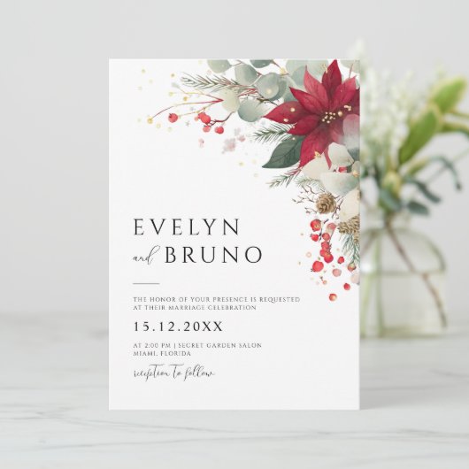 Elegant kerstFloral Wedding Kaart (Staand voorkant)