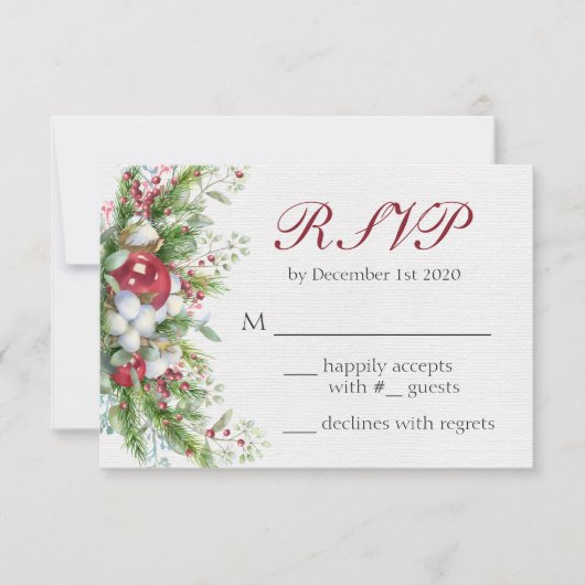 Elegant kerstFloral Wedding RSVP-kaart RSVP Kaartje (Voorkant)