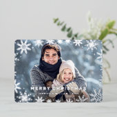 Elegant kerstfoliage 3 Foto Silver Folie Feestdagenkaart (Staand Voorkant)