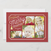 Elegant kerstfoto-collage in rood en goud feestdagenkaart (Voorkant)