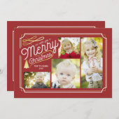 Elegant kerstfoto-collage in rood en goud feestdagenkaart (Voorkant / Achterkant)