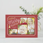 Elegant kerstfoto-collage in rood en goud feestdagenkaart (Staand voorkant)