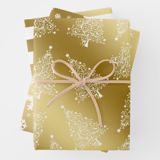 Elegant kerstgoud en wit patroon inpakpapier vel (In situ)