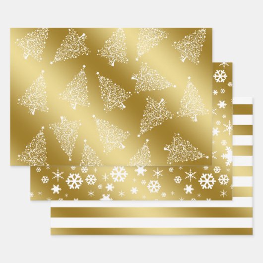 Elegant kerstgoud en wit patroon inpakpapier vel (Set)