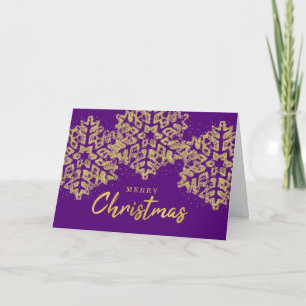 Elegant kerstgoud Glitter Snowflakes Paars Feestdagen Kaart