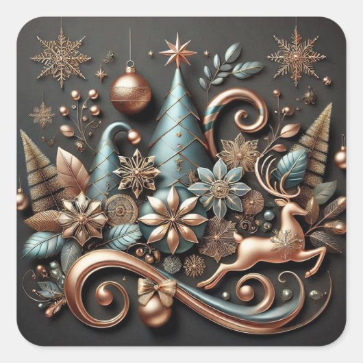 Elegant kerstgoud-Roos Vierkante Sticker (Voorkant)