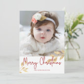 Elegant kerstgouden bladeren | Holiday-foto Feestdagenkaart (Staand voorkant)