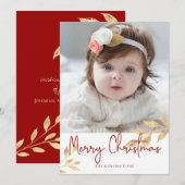 Elegant kerstgouden bladeren | Holiday-foto Feestdagenkaart (Voorkant / Achterkant)