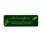 Elegant kerstgouden bladeren op Forest Green Labs Etiket (Voorkant)