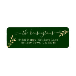 Elegant kerstgouden bladeren op Forest Green Labs Etiket