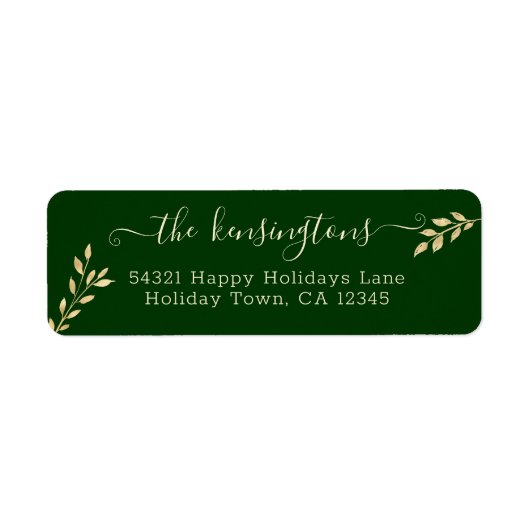Elegant kerstgouden bladeren op Forest Green Labs Etiket (Voorkant)