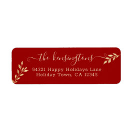 Elegant kerstgouden bladeren op winterrood etiket