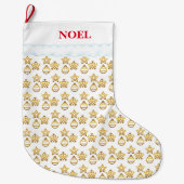 Elegant kerstgouden patroon op wit grote kerstsok (Voorkant)