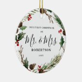 Elegant kerstgrenery Mr. & Mrs. Keramisch Ornament (Rechts)