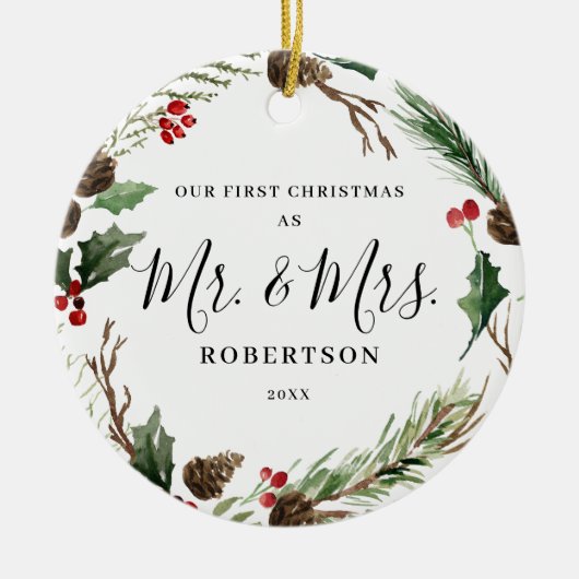 Elegant kerstgrenery Mr. & Mrs. Keramisch Ornament (Voorkant)
