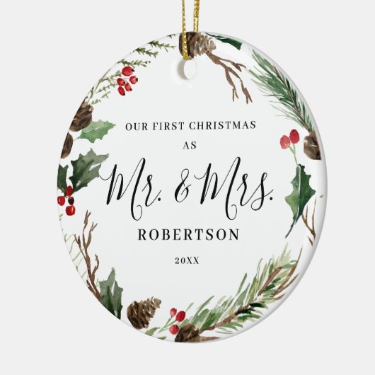 Elegant kerstgrenery Mr. & Mrs. Keramisch Ornament (Links)