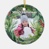 Elegant Kerstgroen Aangepaste Foto Keramisch Ornament (Voorkant)
