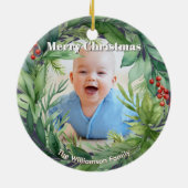 Elegant Kerstgroen Aangepaste Foto Keramisch Ornament (Achterkant)