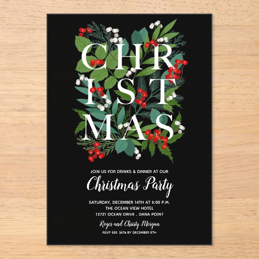 Elegant kerstgroen acryl uitnodigingen (Voorkant)