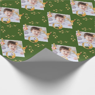 Elegant Kerstgroen en Gold Joy Foto  Cadeaupapier