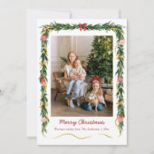 Elegant Kerstgroen Garland & Bogen 1 Foto Feestdagenkaart (Voorkant)