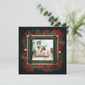 Elegant Kerstgroen Goud Lijst Custom Photo Feestdagenkaart (Staand voorkant)
