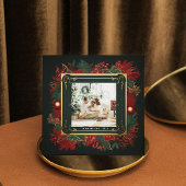 Elegant Kerstgroen Goud Lijst Custom Photo Feestdagenkaart