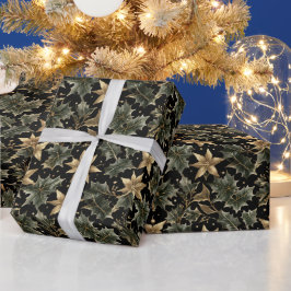 Elegant Kerstgroen Inpakpapier op Zwart