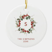 Elegant kerstgroen monogram familie keramisch ornament (Voorkant)