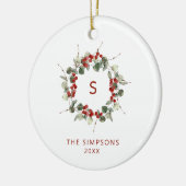 Elegant kerstgroen monogram familie keramisch ornament (Links)