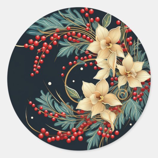 Elegant Kerstgroen Ronde Sticker (Voorkant)