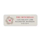 Elegant kerstgroen rood monogram, geschreeuw etiket (Voorkant)