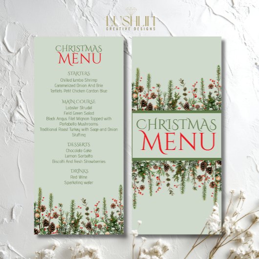 Elegant kerstgroen vakantie platte menu