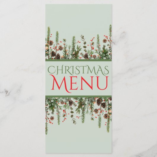 Elegant kerstgroen vakantie platte menu (Achterkant)