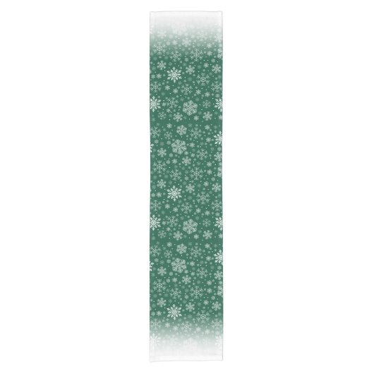 Elegant Kerstgroen wit Snowflake Patroon Korte Tafelloper (Voorkant)