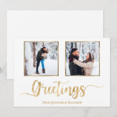 Elegant kerstgroet White Gold Photo Feestdagenkaart (Voorkant / Achterkant)