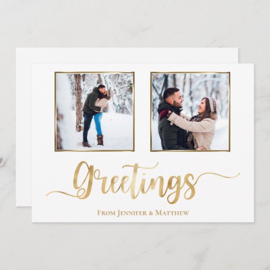 Elegant kerstgroet White Gold Photo Feestdagenkaart (Voorkant / Achterkant)