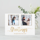 Elegant kerstgroet White Gold Photo Feestdagenkaart (Staand voorkant)