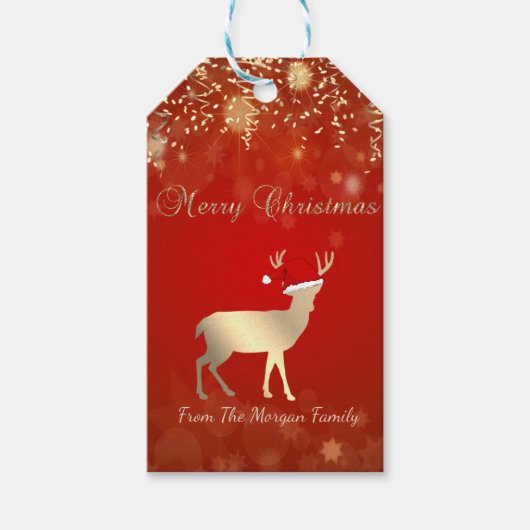 Elegant, Kersthert, Confetti, Rood Cadeaulabel (Voorkant)