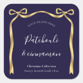 Elegant kerstkaarsenlabel Navy & Gold Ribbon Vierkante Sticker (Voorkant)
